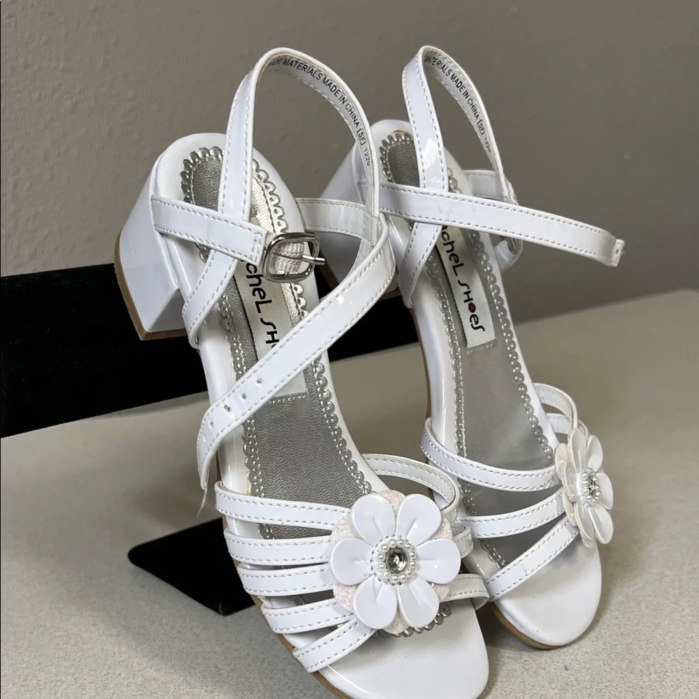 Rachel White Floral Accent Girls Dress Sandals